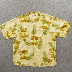Tommy Bahama Shirt Mens Extra Large Yellow Floral Silk Button Up Short Sleeve